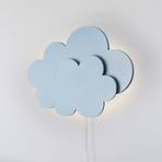 Applique a LED Wölkchen con spina, blu, legno, dimmerabile