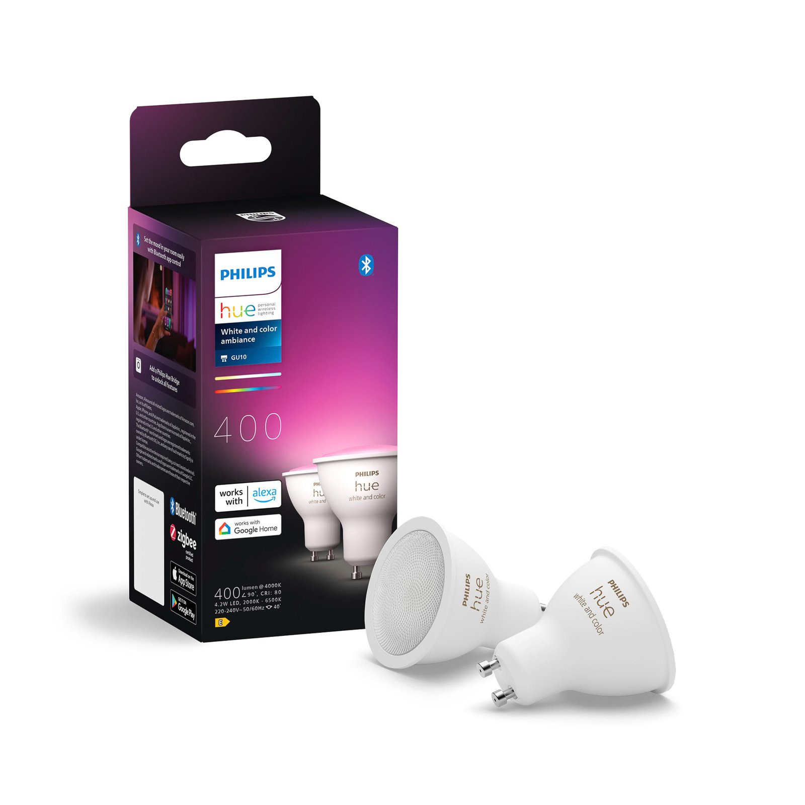 White & Color Ambiance LED GU10 4,2 W, 2er-Pack - Philips Hue