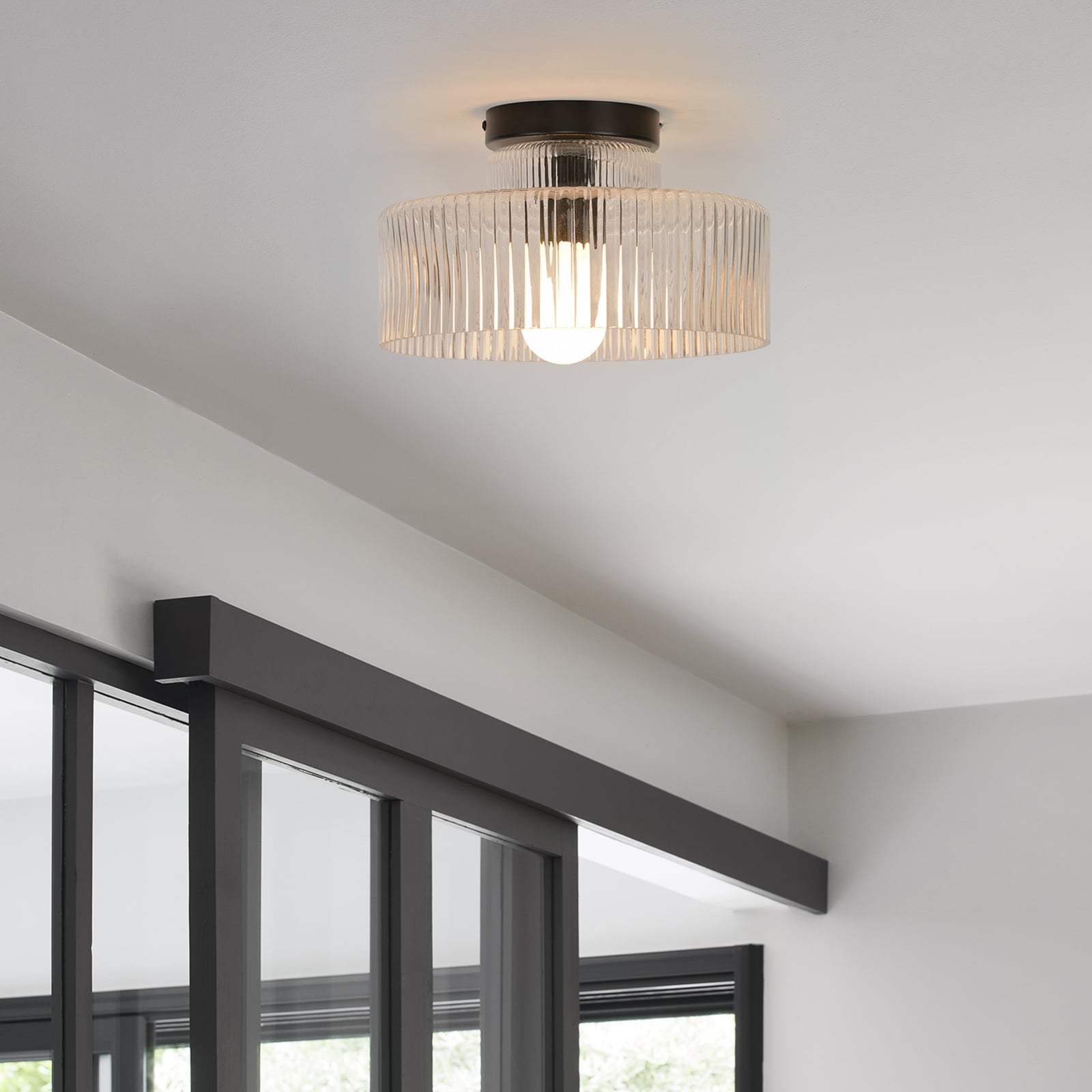 Lampa sufitowa Lorenzo, przezroczysta/czarna, Ø 28 cm, szkło