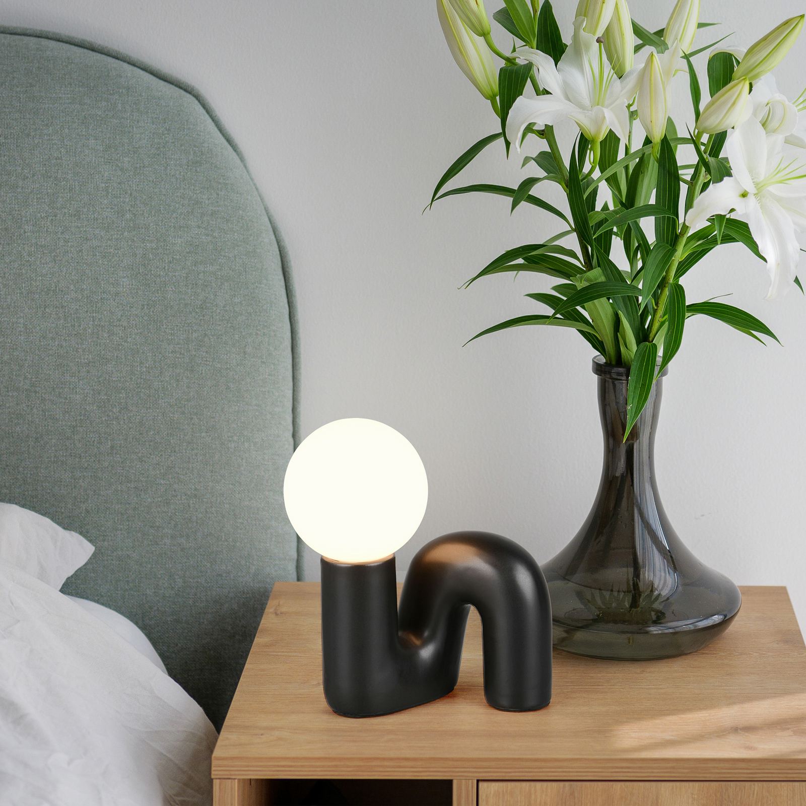 Lampa de masă Quinn, negru, înălțime 22 cm, ceramică/sticlă, G9