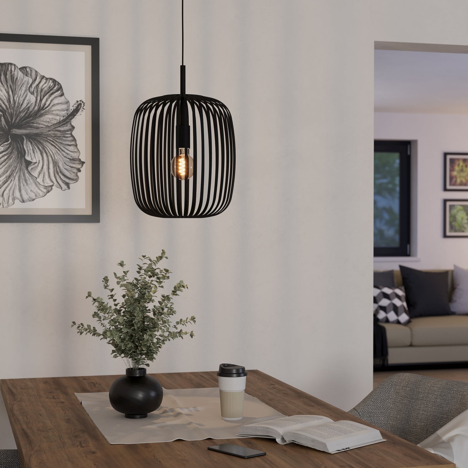 Lámpara colgante Romazzina, negra, Ø 33 cm, metal, E27 Lámpara colgante Romazzina, negra, Ø 33 cm, metal, E27