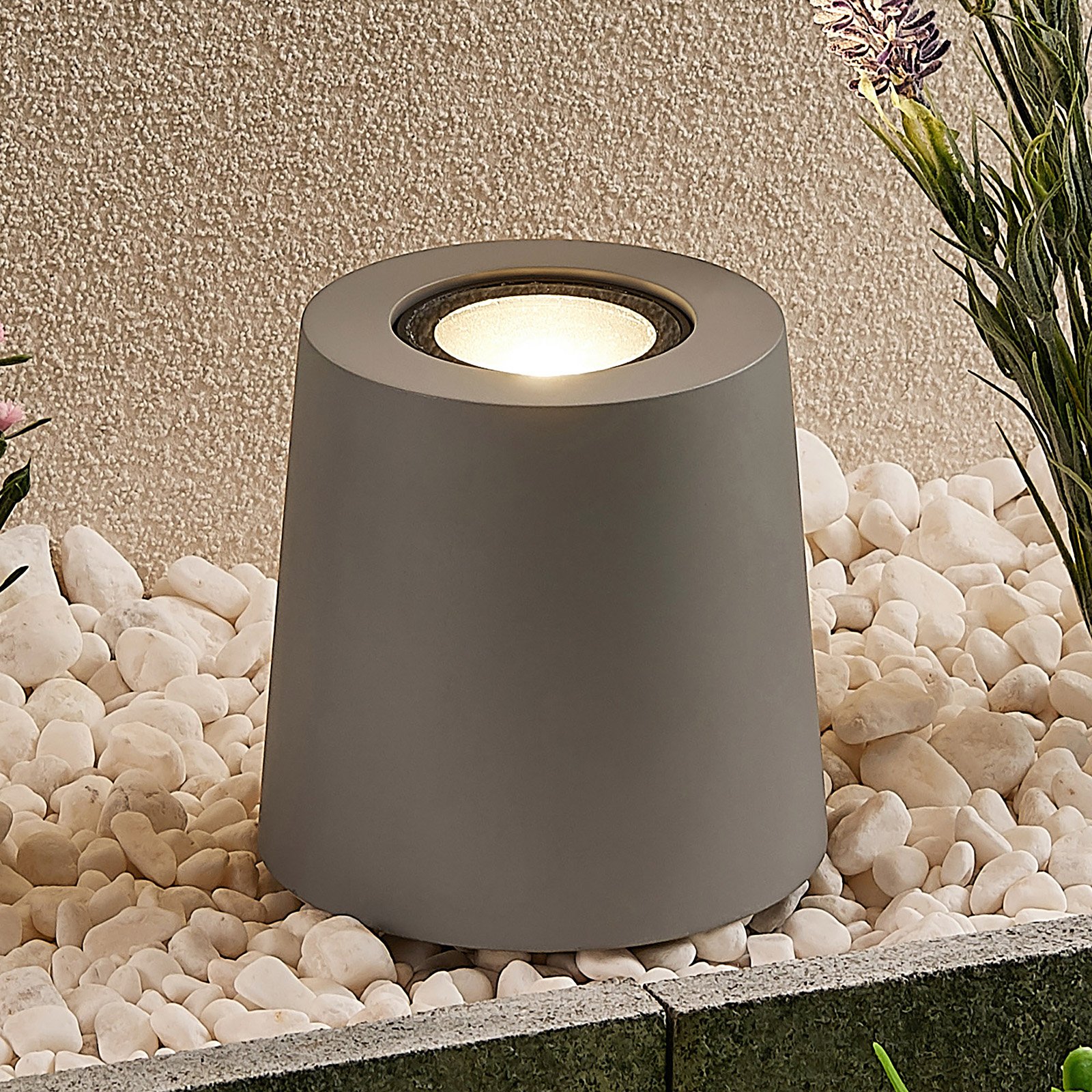 Lucande Elvar garden light, outdoor spotlight, concrete, concrete, GU10, 35 W, energy efficiency: A+, H: 10.5 cm