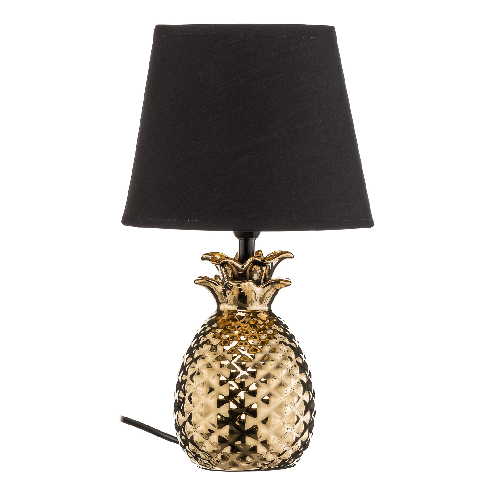 Upea keraaminen pöytälamppu Pineapple, kulta-musta