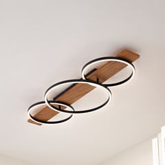 Lámpara LED de techo Lindby Galad, negra, madera, 3 luces, 98 cm