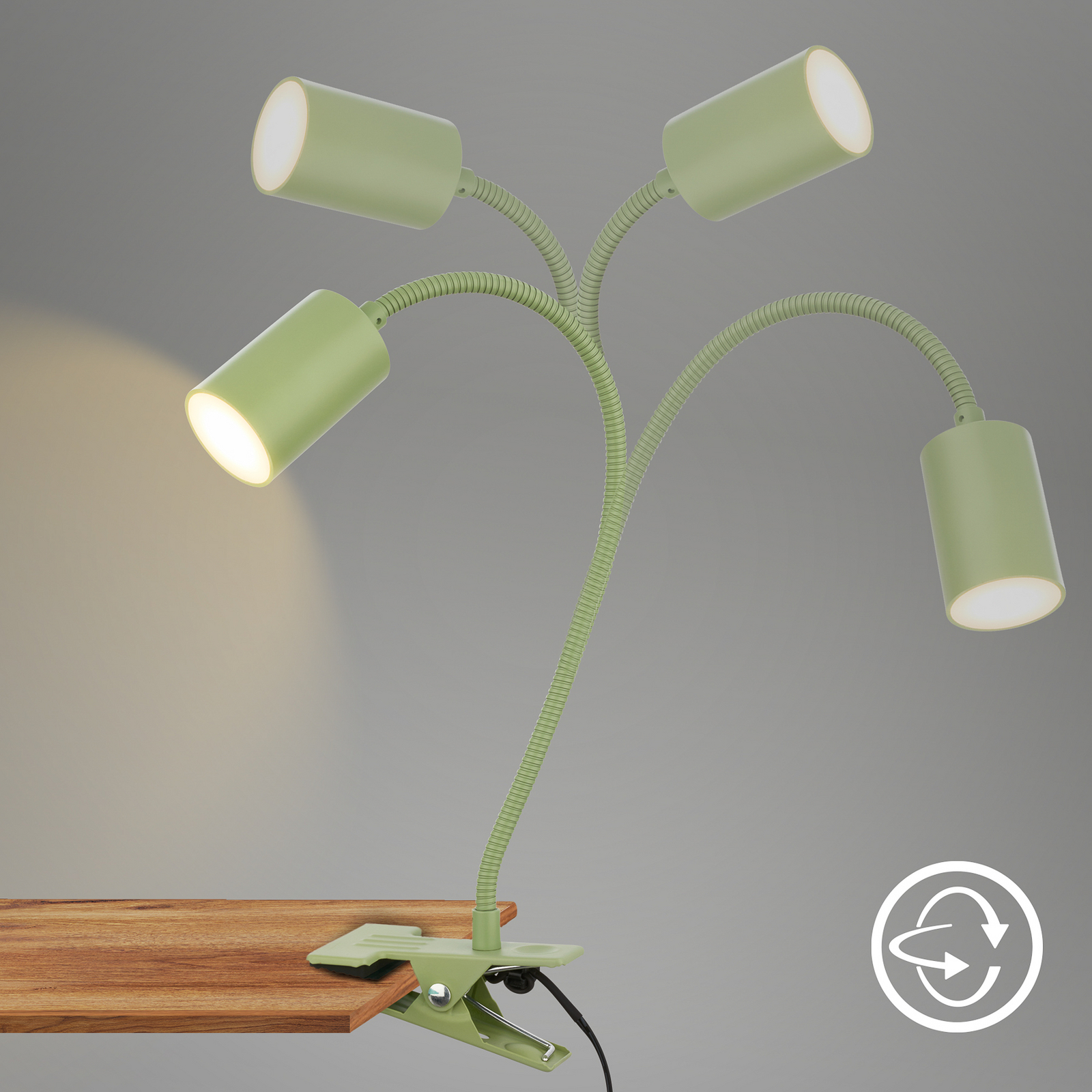 LED skavas lampa Fleks, gaiši zaļa, elastīga, metāla