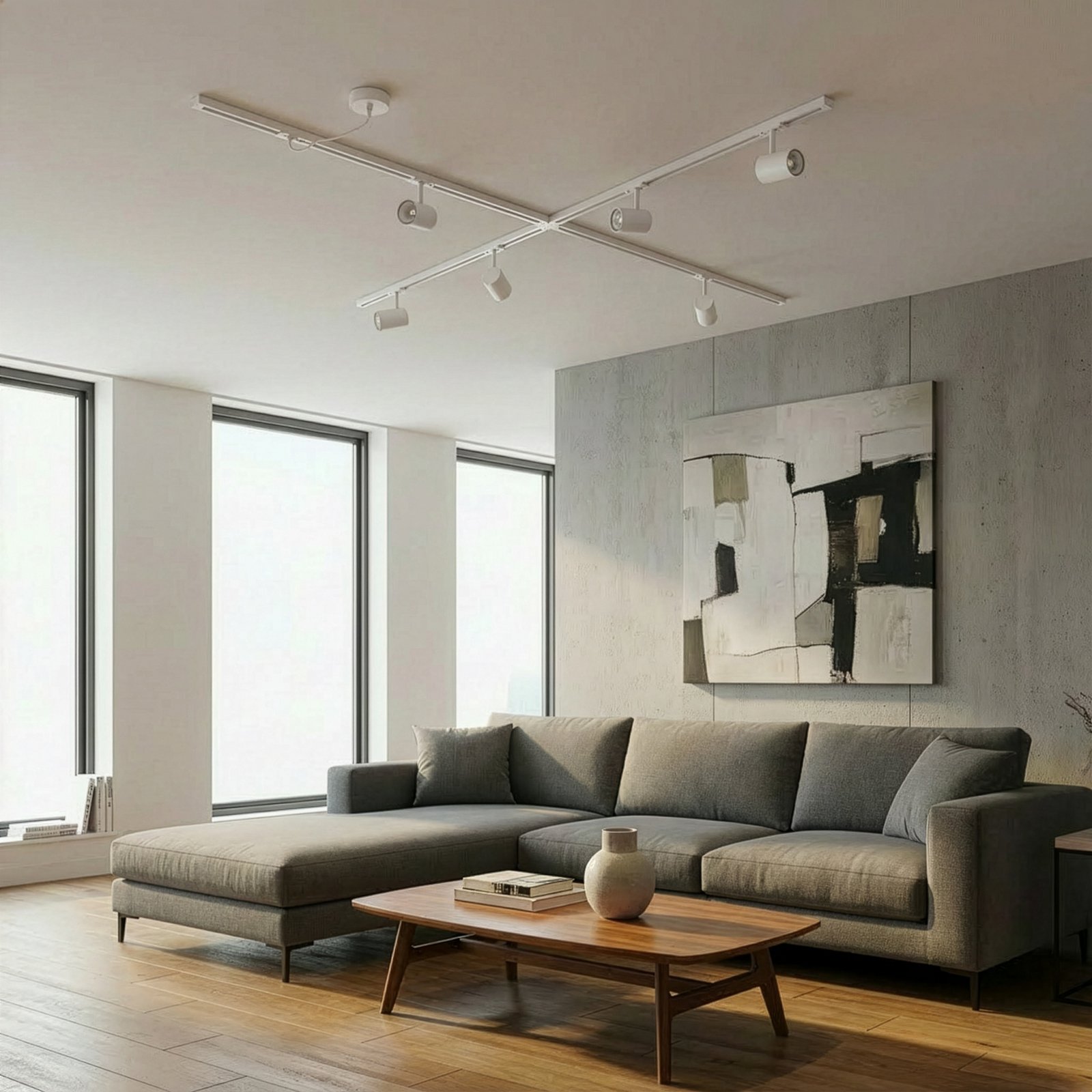 Sistem de șine Lindby Linaro, GU10, 6 becuri, alb, formă X