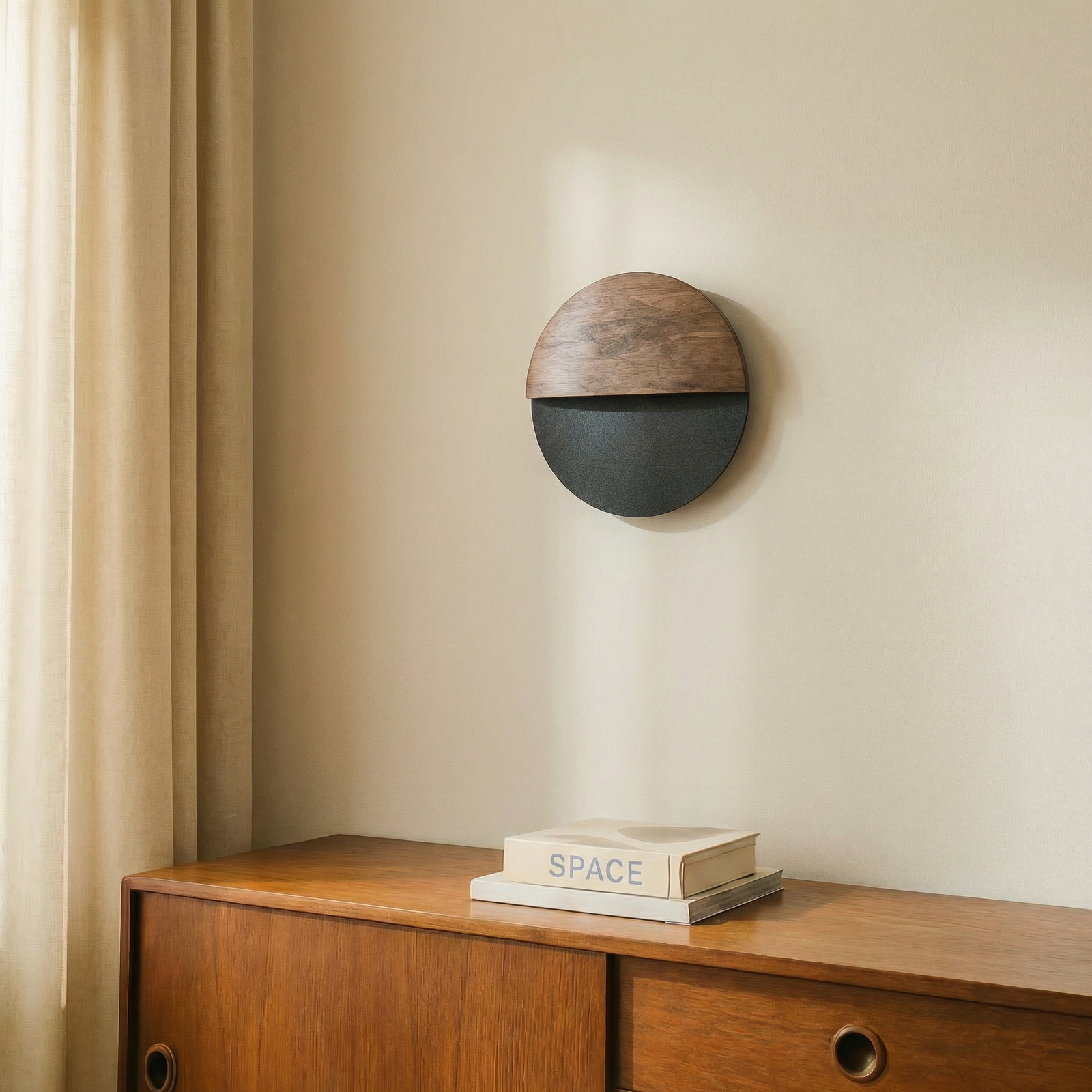 LED nástěnné světlo Luna S, černá/wenge, ocel, dřevo, 3 000 K