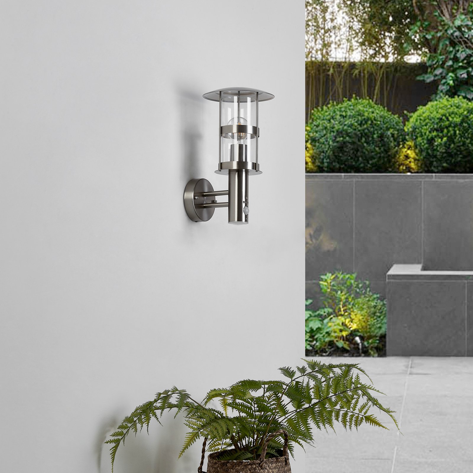 Noemi Candeeiro de Parede Exterior w/Sensor Stainless Steel - Lindby