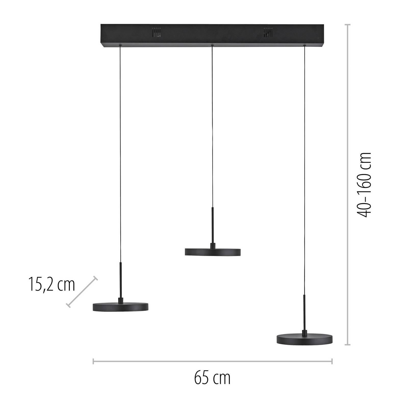 JUST LIGHT. żyrandol LED Plata, czarna, 3-punktowa, 3000 K
