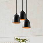 Tattoo 6168 pendant light, black, metal, 3-bulb round