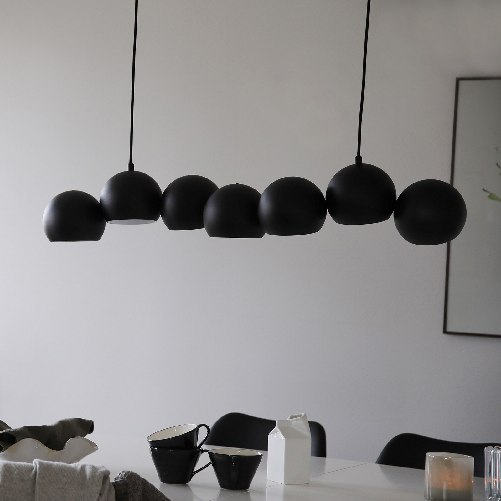 Hängeleuchte Cupolo, schwarz, Eisen, Länge 101 cm, 7-flammig