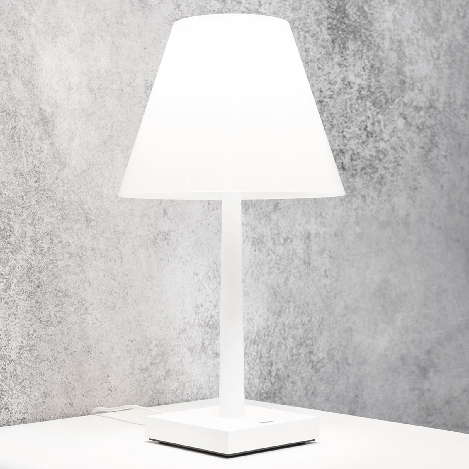 Rotaliana Dina+ lampă de masă LED acumul., alb/alb