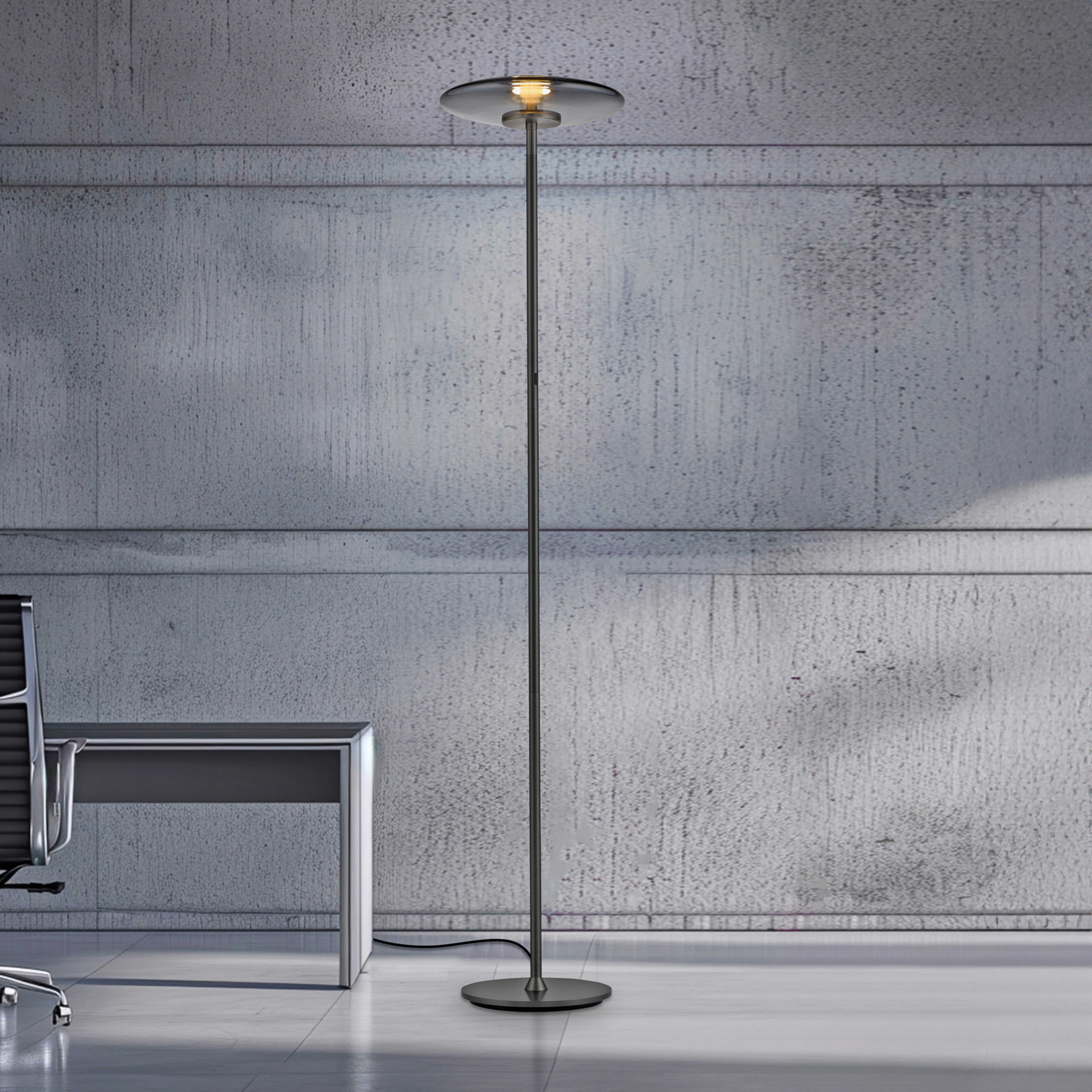 PURE LED stāvlampa Vitrum, pelēks alumīnijs/stikls, skārienjutīgs reostats