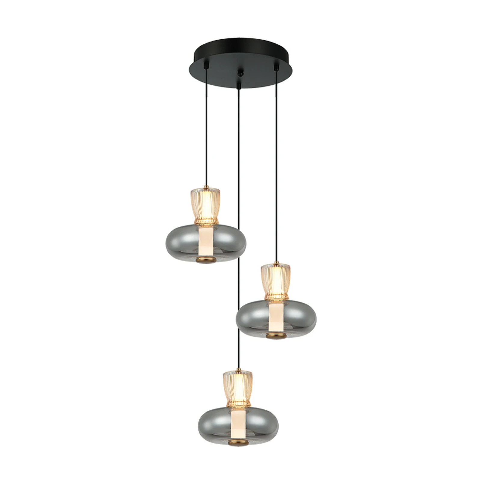 Candeeiro suspenso LED Sire, Ø 42 cm fumo/bronze metal/vidro 3 lâmpadas.