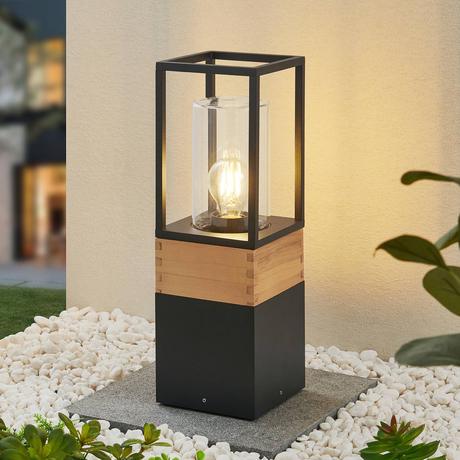 Lucande Sokkellamp buiten - Buiten sokkel - dimbaar - Landelijk - hout licht - drukgegoten aluminium, glas, teakhout