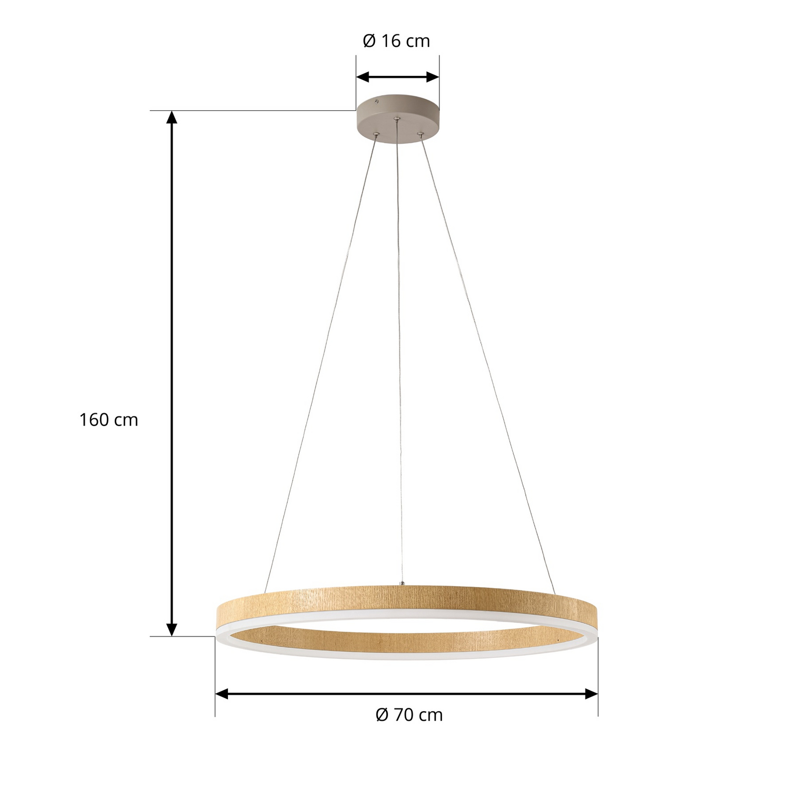 Suspension LED Thelma, chêne naturel/gris, Ø 70 cm - Lucande Suspension LED Thelma, chêne naturel/gris, Ø 70 cm - Lucande