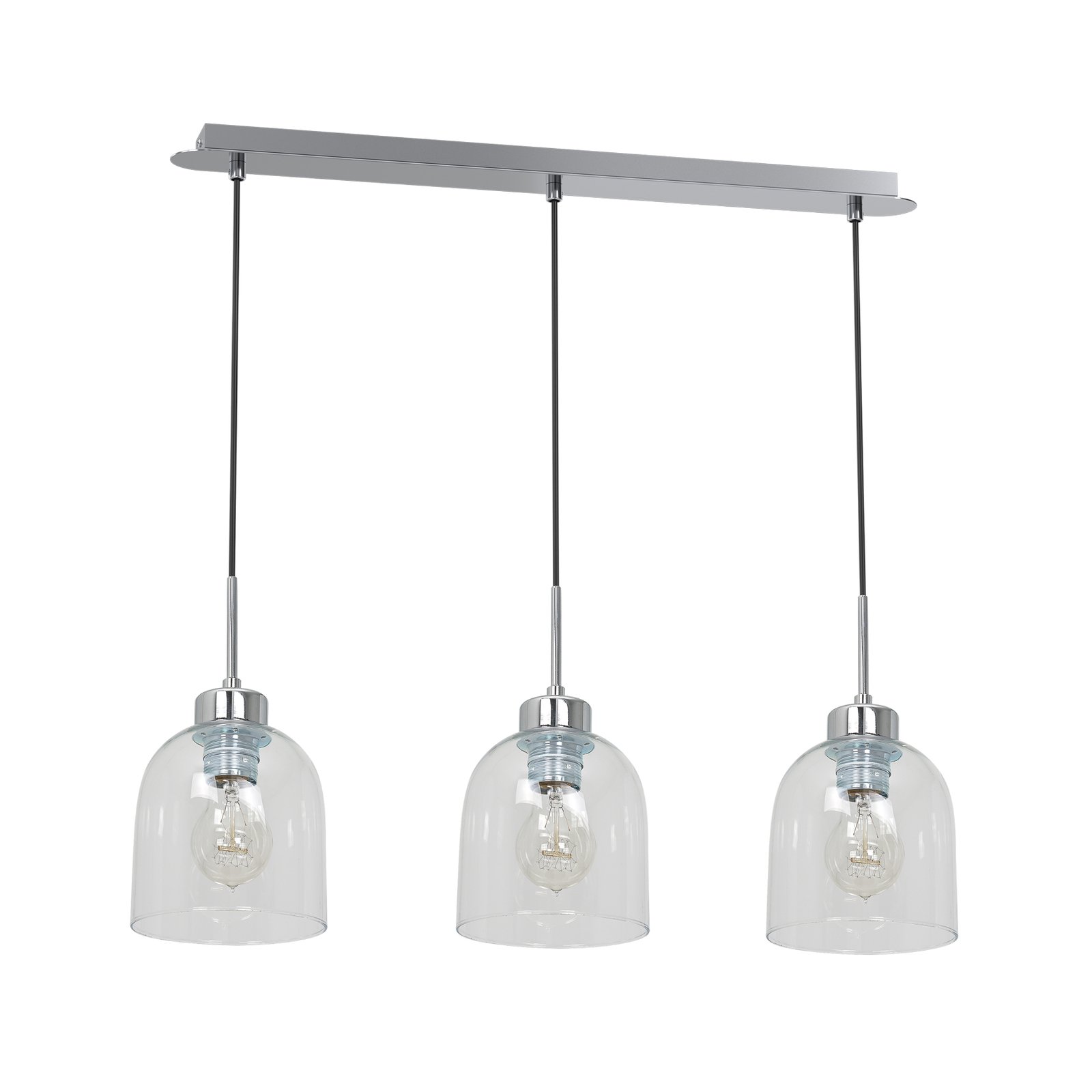 Hanglamp Fill, helder/chroom, 3-lamps, lineair
