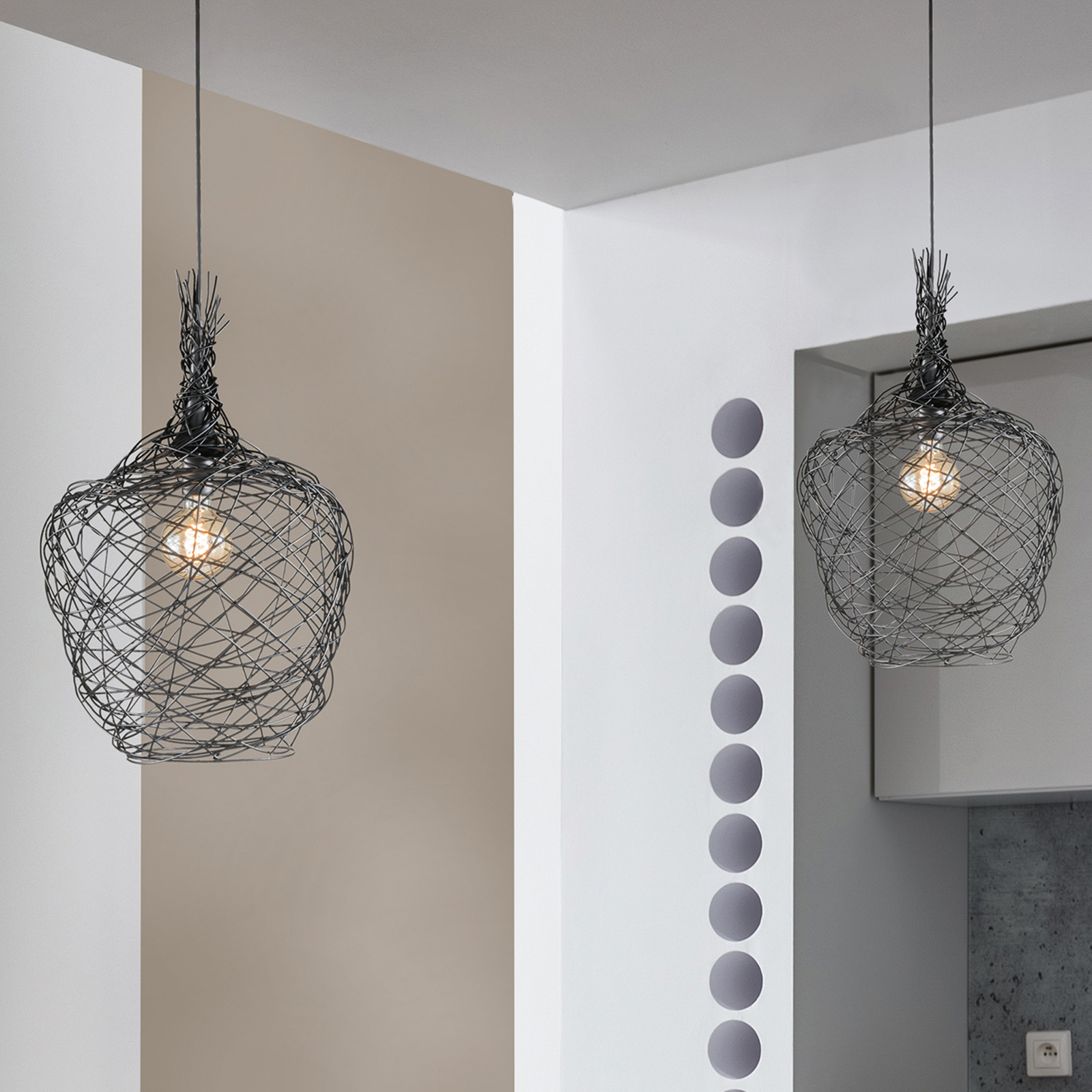 Fischer & Honsel Milo hanging light in a basket design, for Living / Dining Room, metal, E27, 60 W, energy efficiency: A++