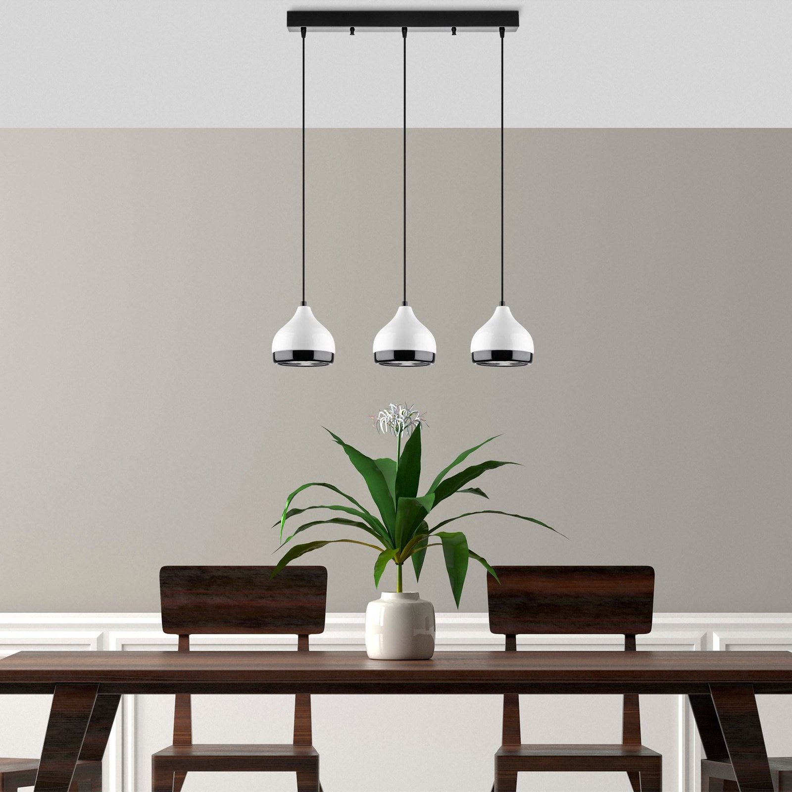 Suspension Yildo 6878 blanc/noir métal à 3 lampes linear