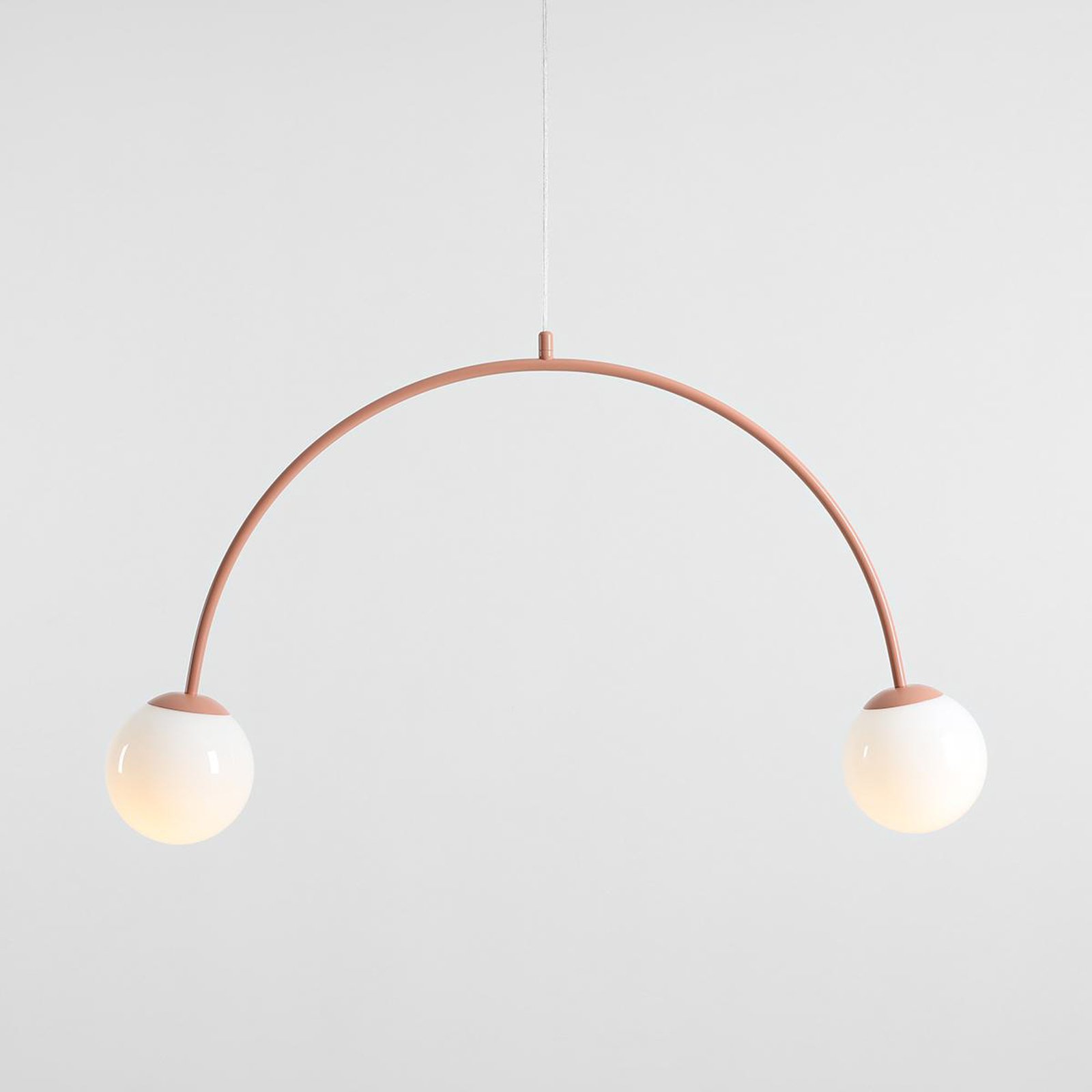 Una 2 hanglamp, metaal, glas, 2-lamps, koraalrood