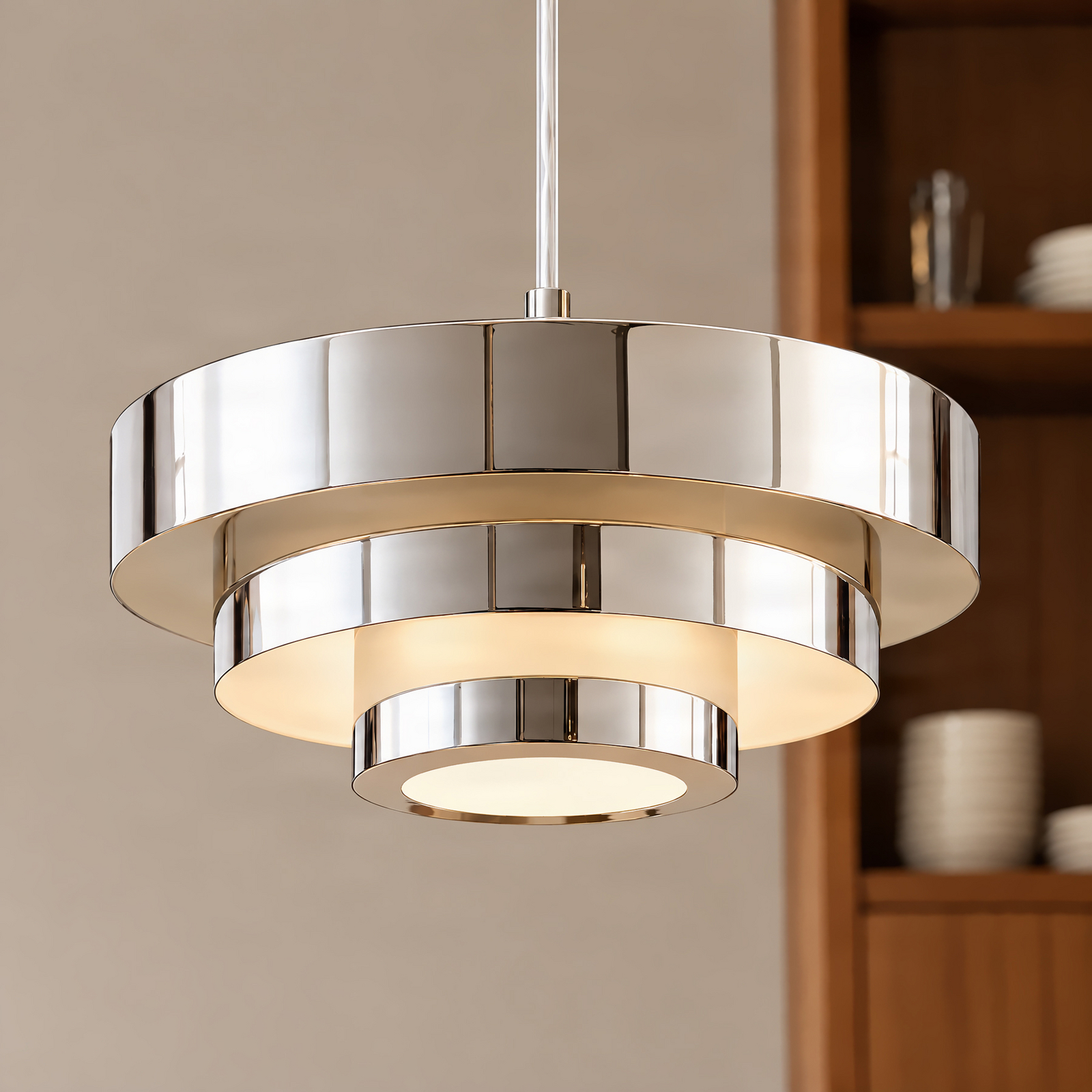 Suspension Lindby Tivra, chrome, Ø 35 cm, métal, E27