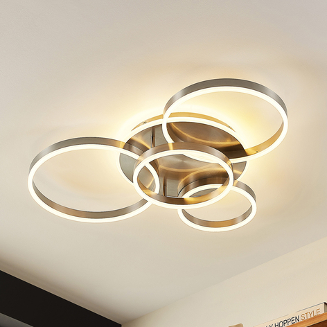 Lindby Kisha LED-Deckenleuchte, Kreise, nickel