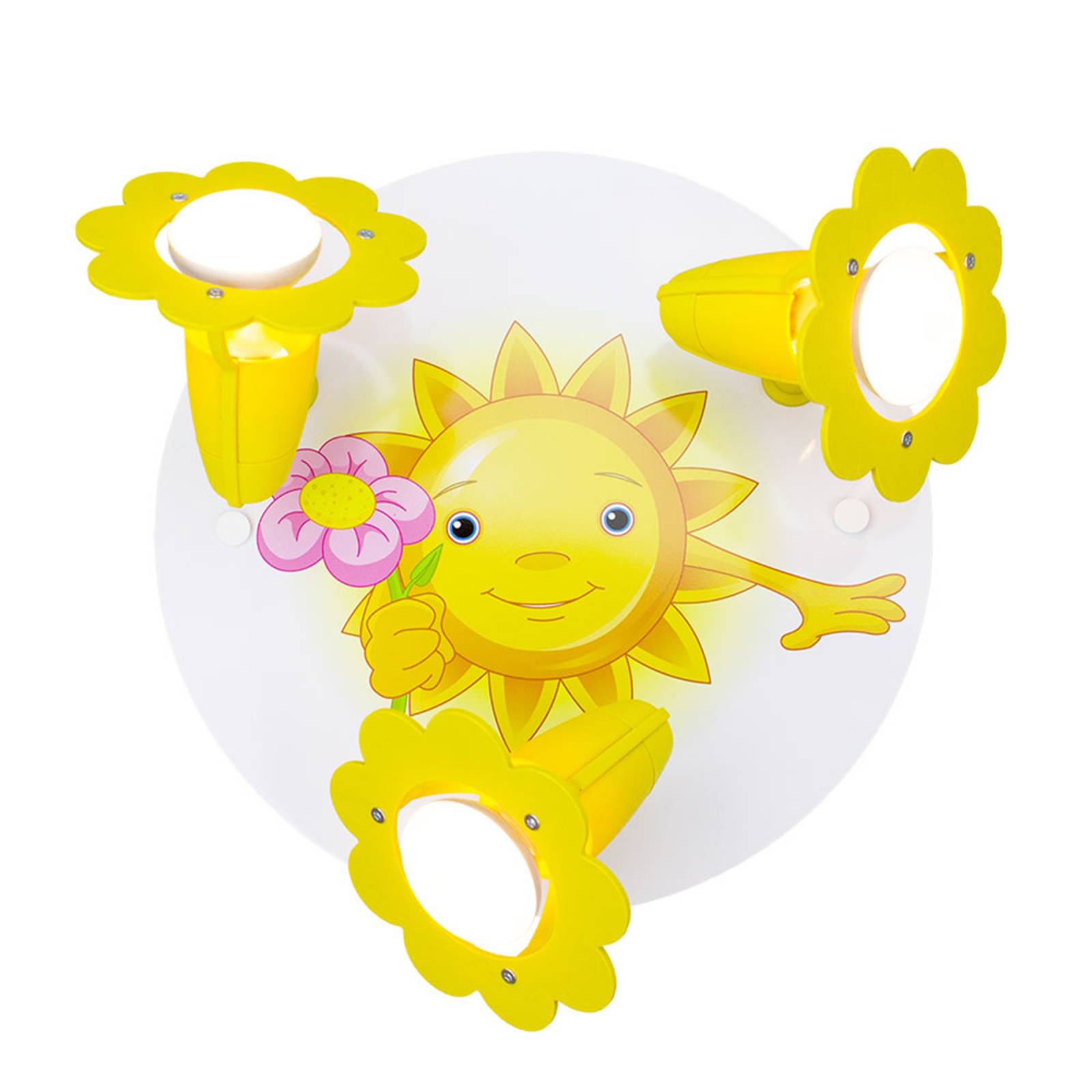Lampa sufitowa Słońce z kwiatem 3-pkt. żółto-biała