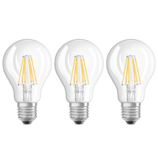 LED-filamentpære E27 6 W, varmhvit, 3-pakk