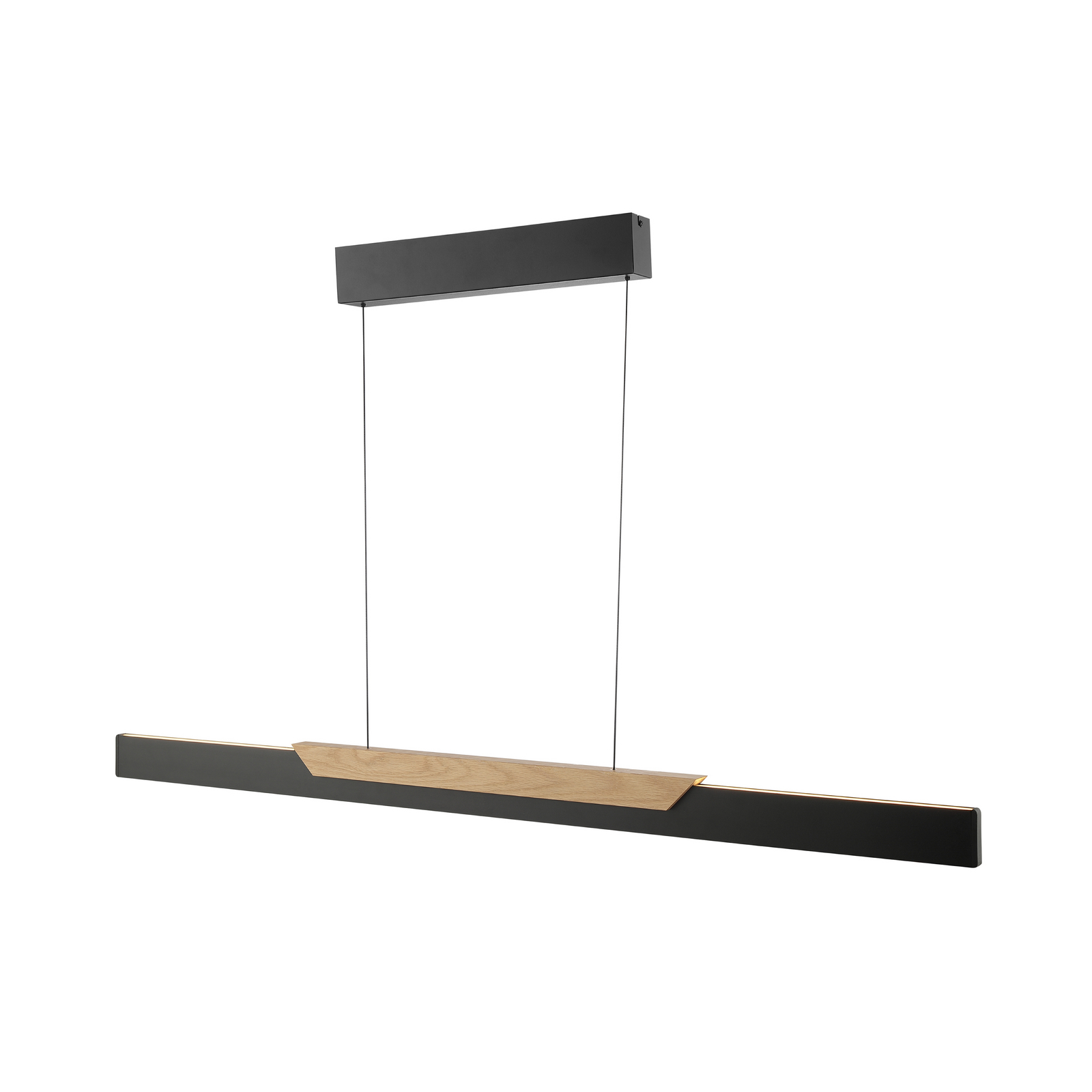 LED висяща лампа Arcus, черна/кафява Дължина 121 cm Метал/дърво