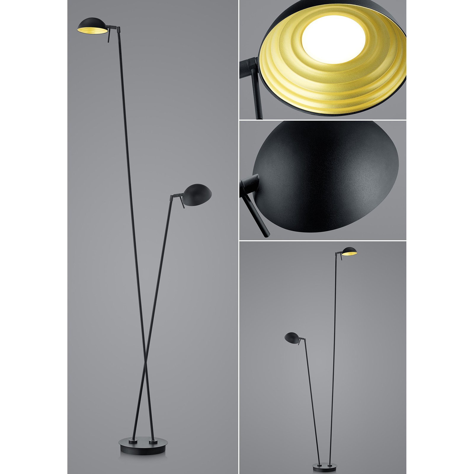 Lámpara de pie LED Samy 2 luces 180cm negro/oro