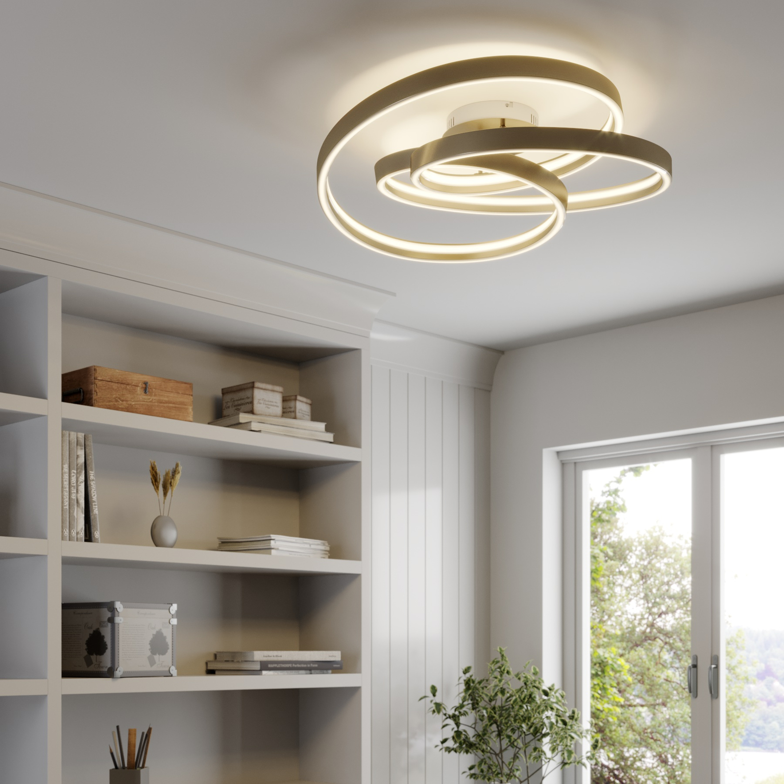 Lucande Gunbritt LED ceiling light, 80 cm, for Living / Dining Room, iron, aluminium, silicone, 70 W, energy efficiency: A+, H: 16 cm
