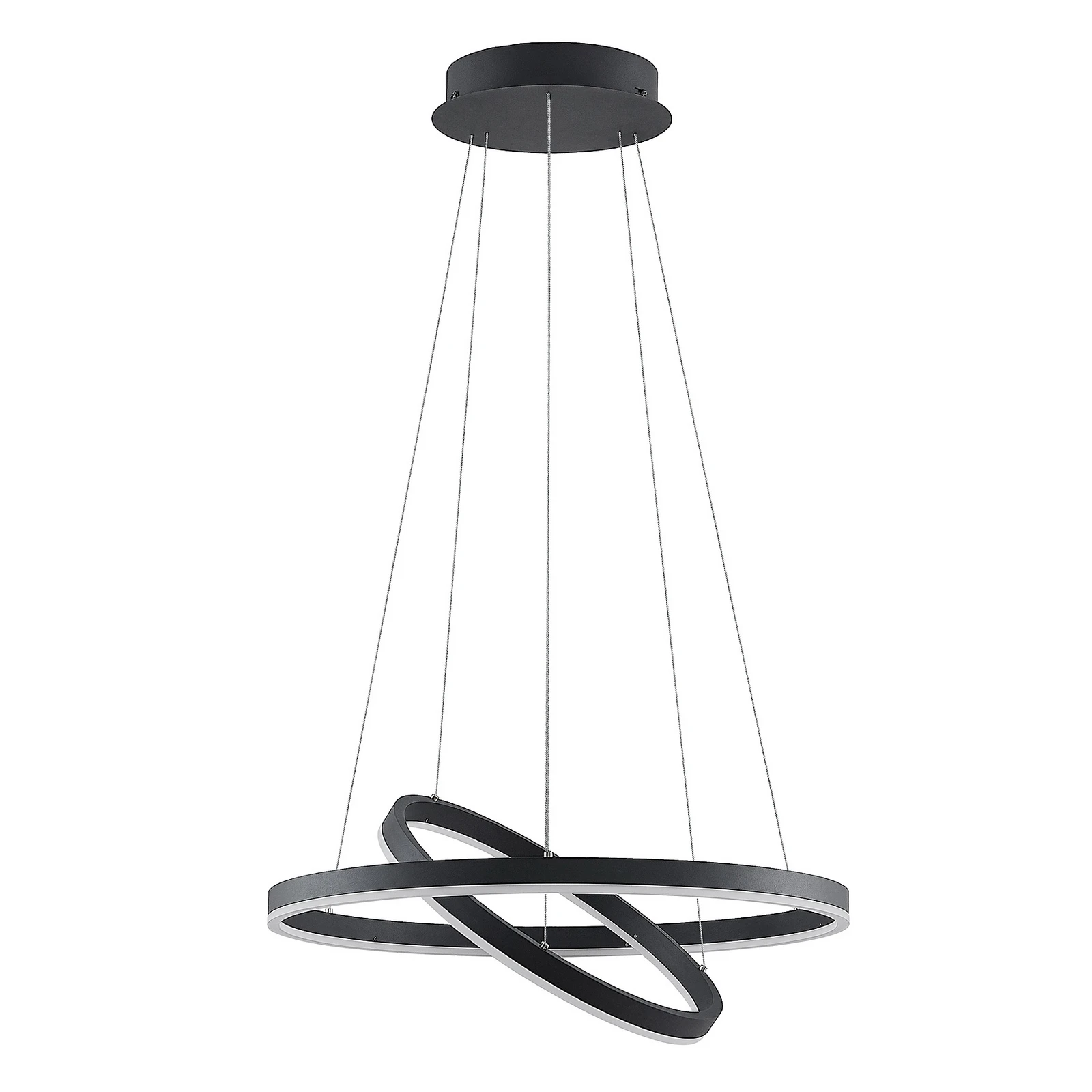 Závěsné svítidlo Arcchio LED Albiona, černé, 2 kruhy, Ø 60 cm