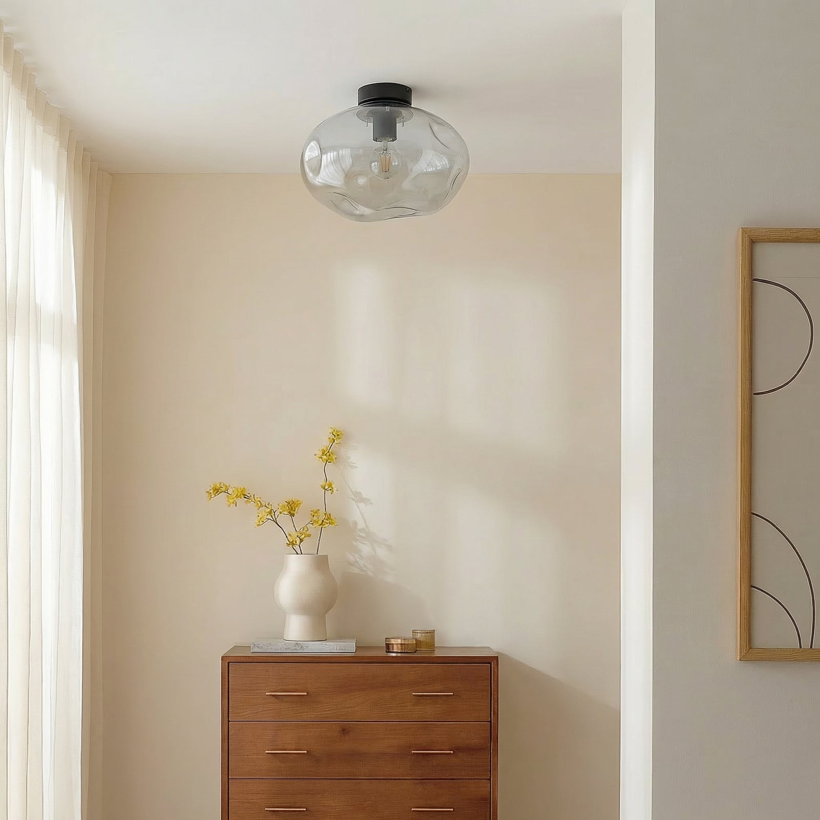 Lindby Φωτιστικό οροφής Lelia, καπνιστό γκρι, γυαλί, Ø 35 cm