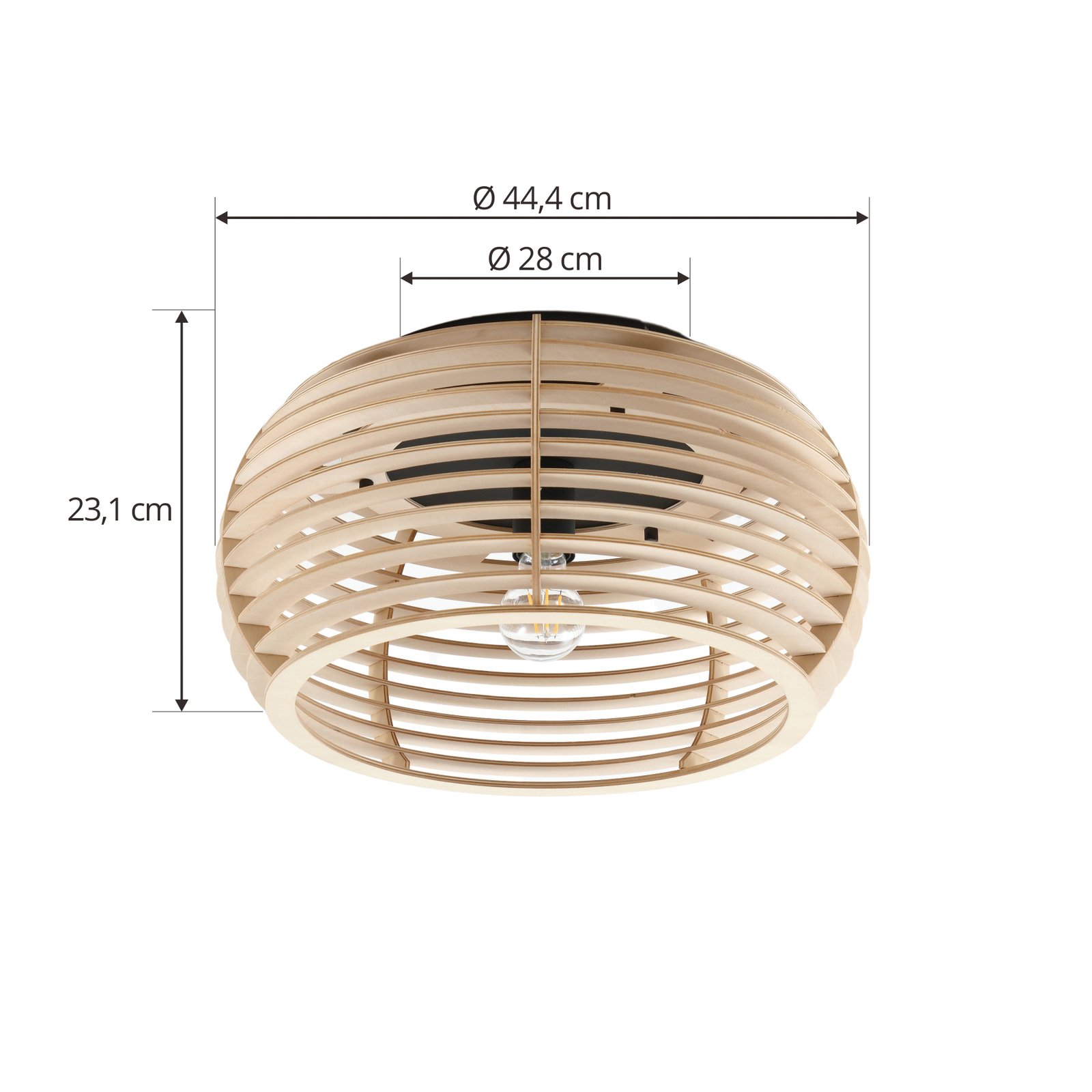 Stropné svietidlo Lindby Ediz, 1 svetlo, E27, drevo, Ø 44,4 cm