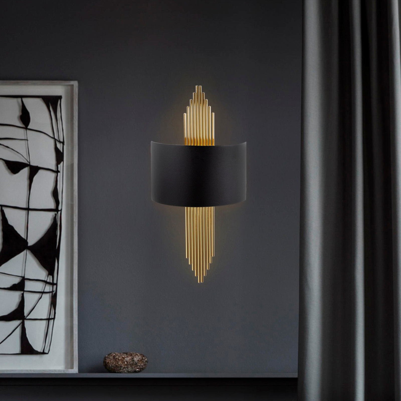616-A wall light, black with golden rods