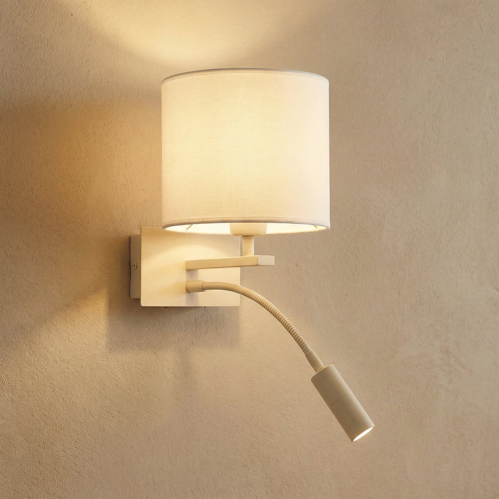 Bilo sienas lampas, bēšs, tekstilmateriāls, divgaismas, lasāmvieta