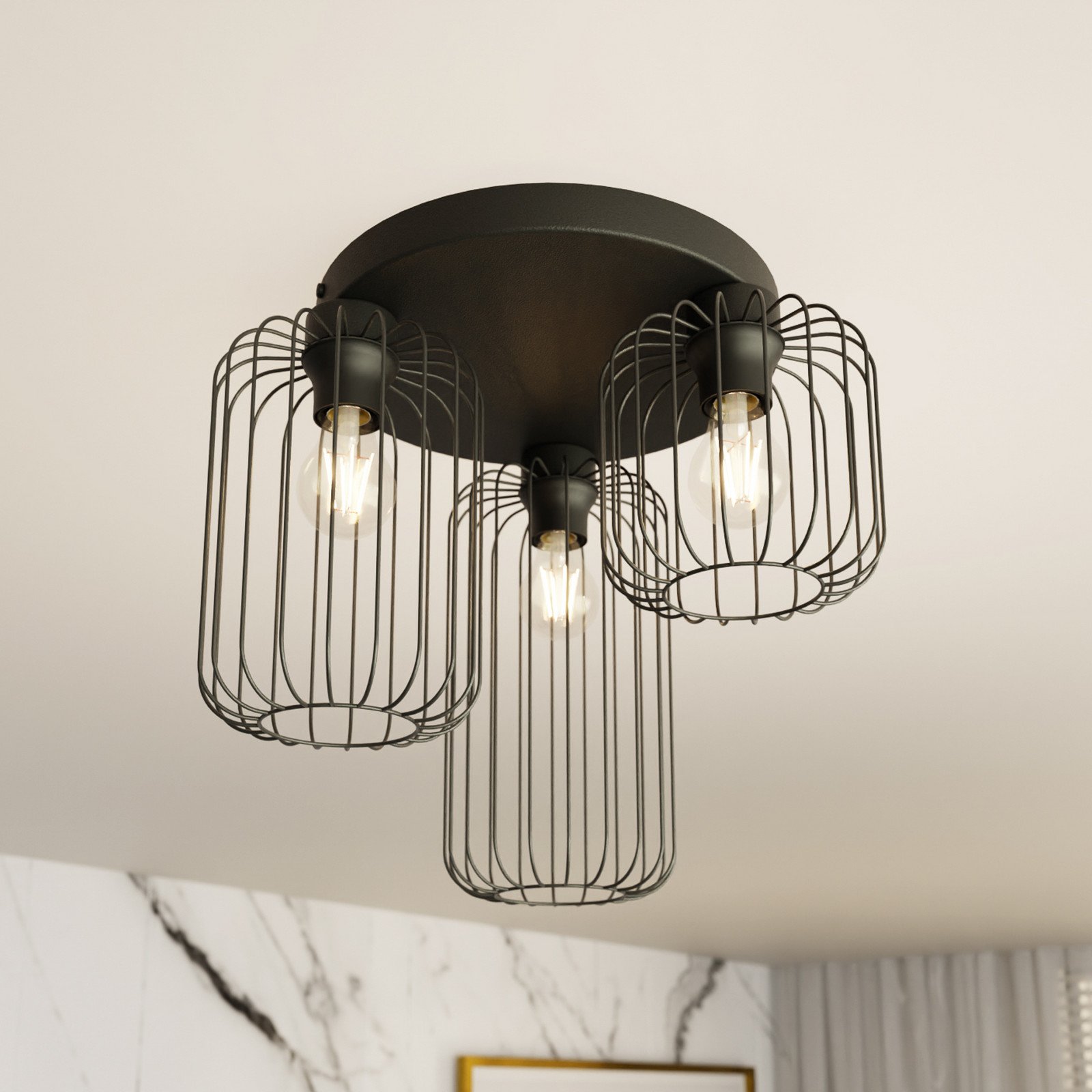 EMIBIG LIGHTING Plafonieră Barn 3 becuri Ø 30 cm negru metal E27 - Camera de zi / sufragerie - Modern