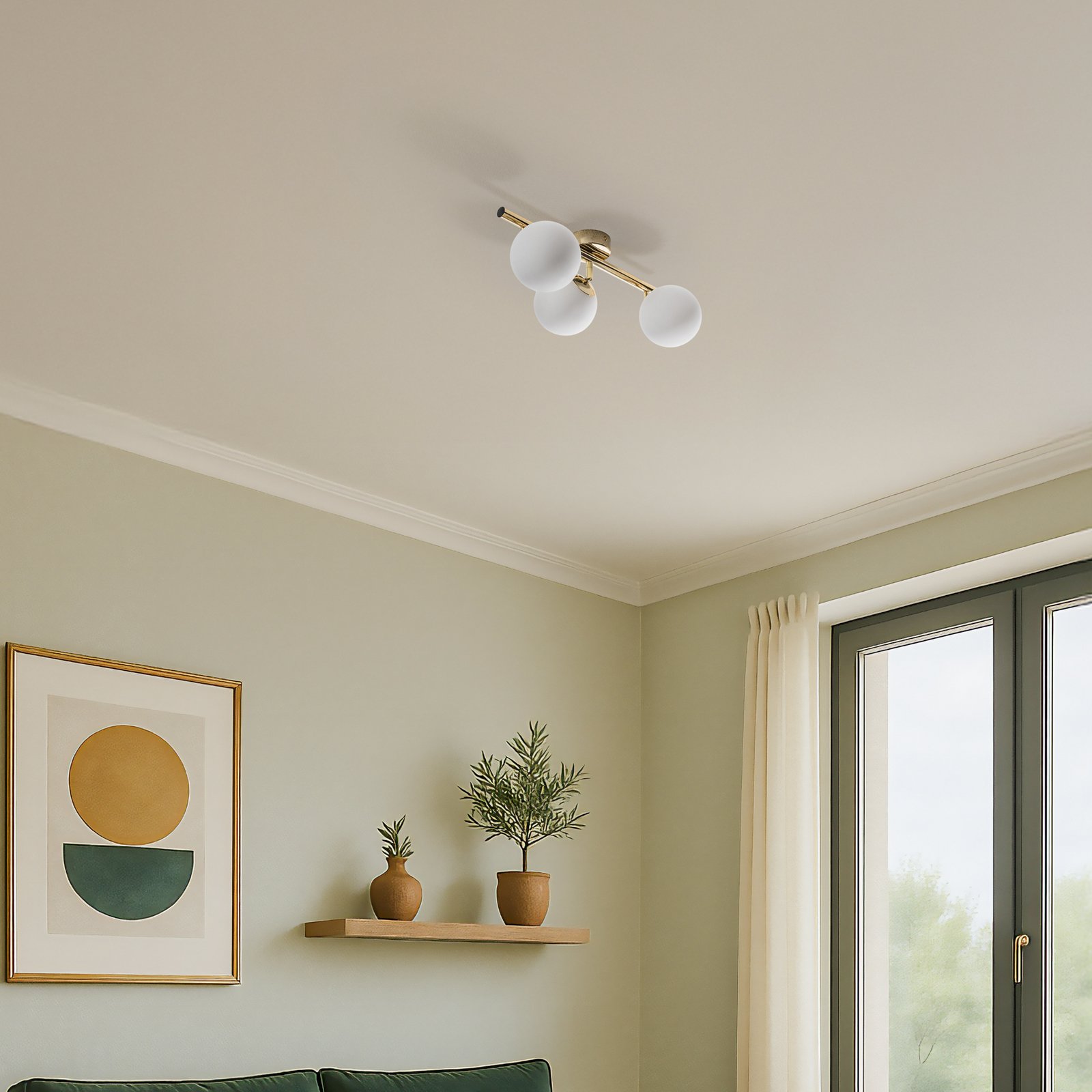 Lempos Drum, aukso spalvos, 3 lemputės, stiklas, ilgis 46 cm Lempos Drum, aukso spalvos, 3 lemputės, stiklas, ilgis 46 cm