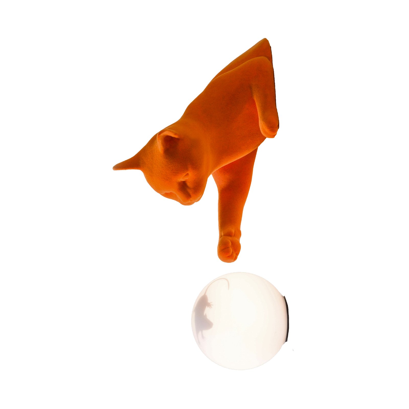 Karman wall light Maoo, ceramic orange, glass, cat figurine