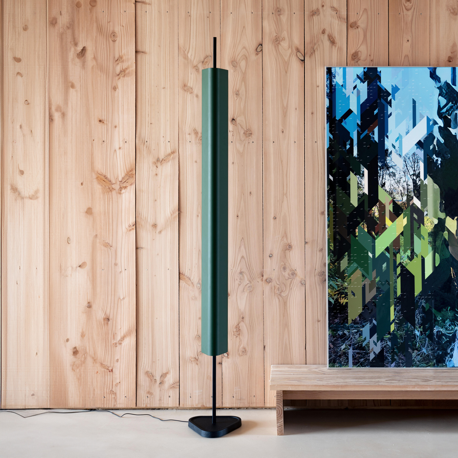 FLOS LED-lattiavalaisin Emi, tummanvihreä, himmennettävissä, korkeus 170 cm