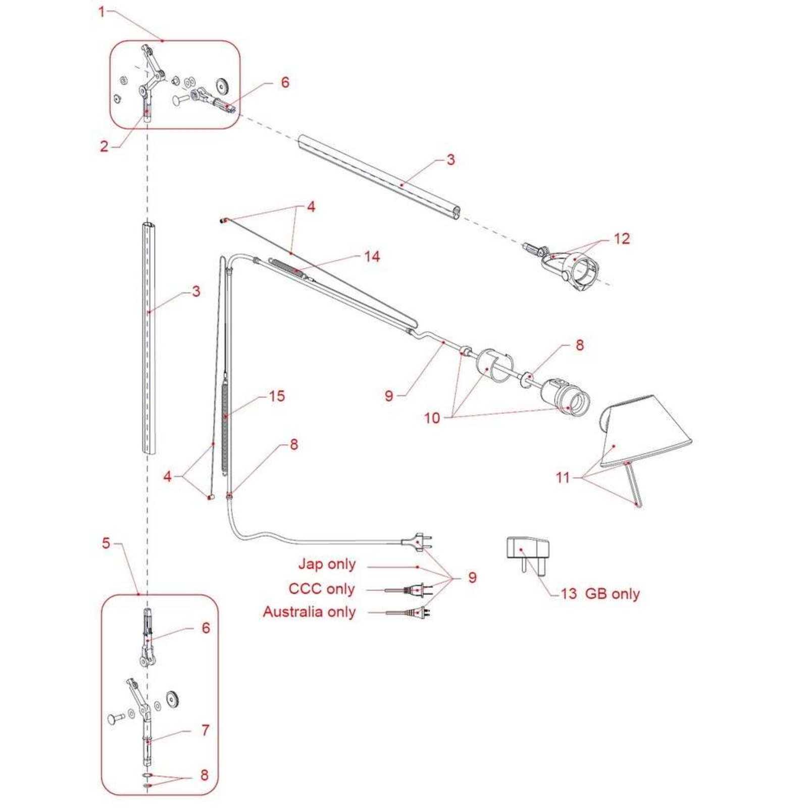 Horquilla para Tolomeo, Tolomeo Braccio, Tolomeo T&W - Artemide