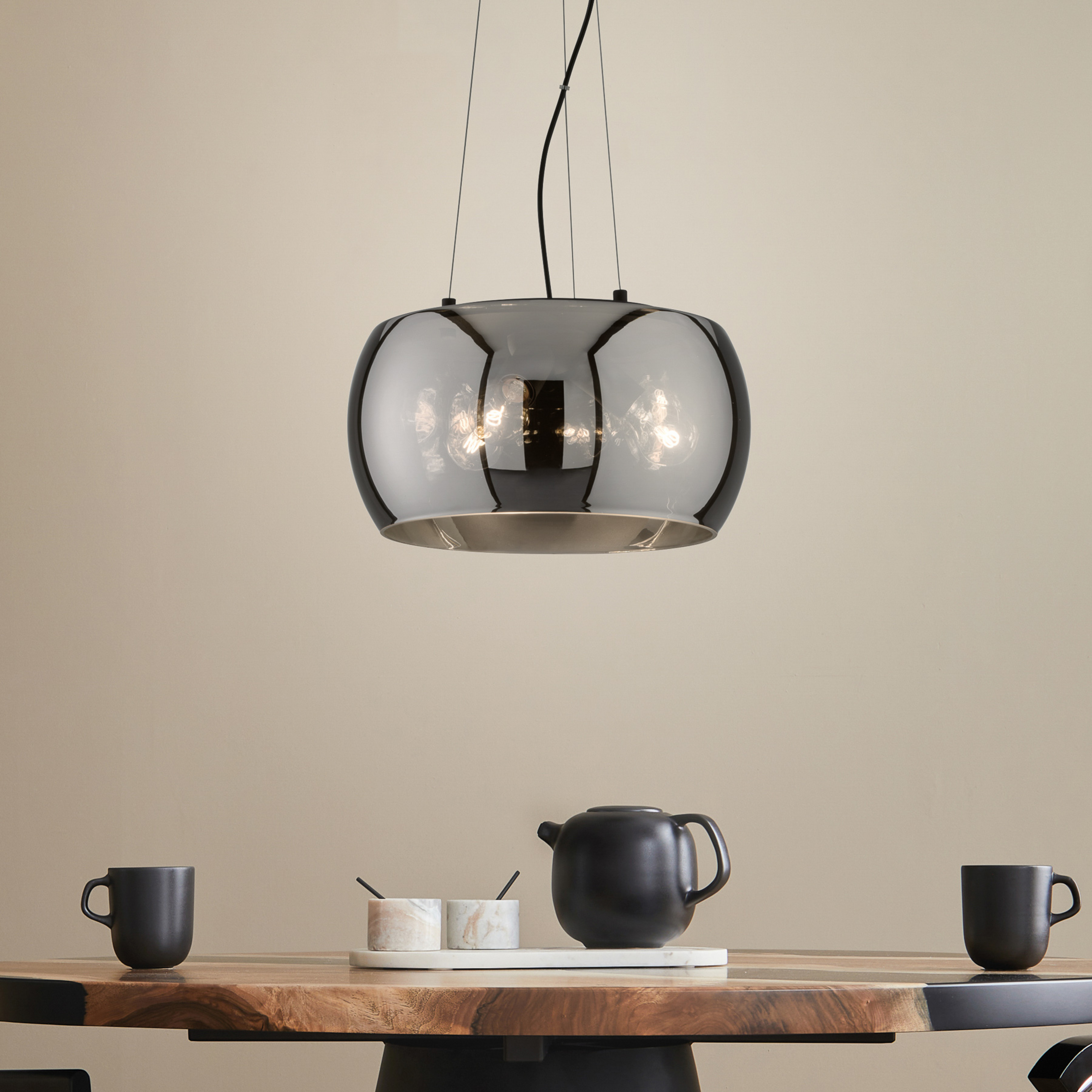 Hänglampa Dima, rökfärgat glas, 1 lampa, Ø 40 cm