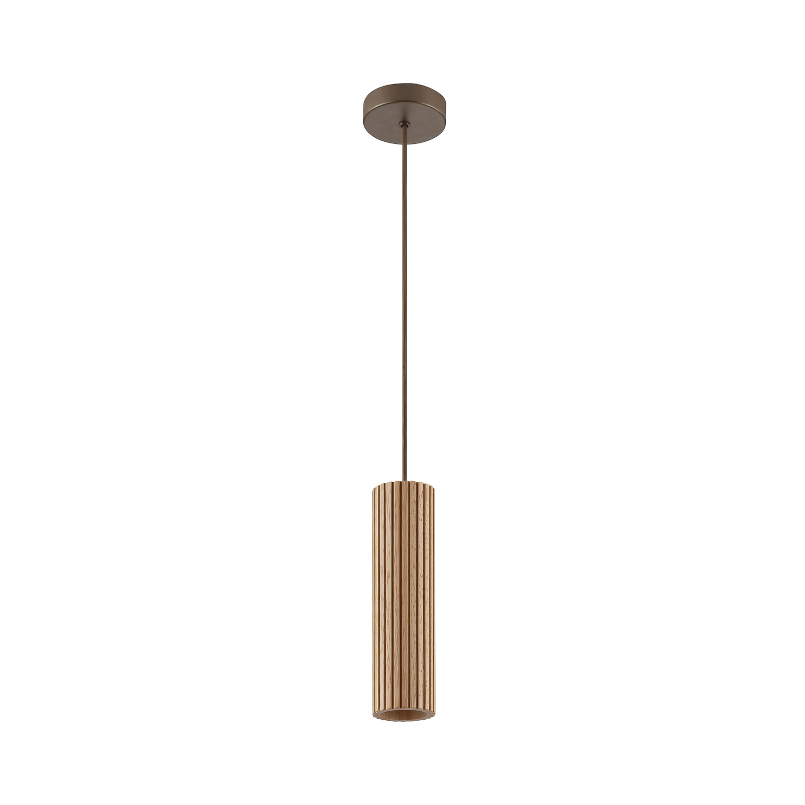 Lampă suspendată Lakewood, maro, lemn, Ø 10 cm, cu 1 bec