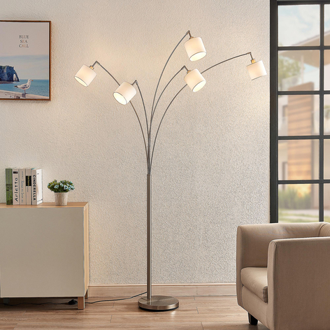 Lindby Stannis arc lamp, cloth, five-bulb