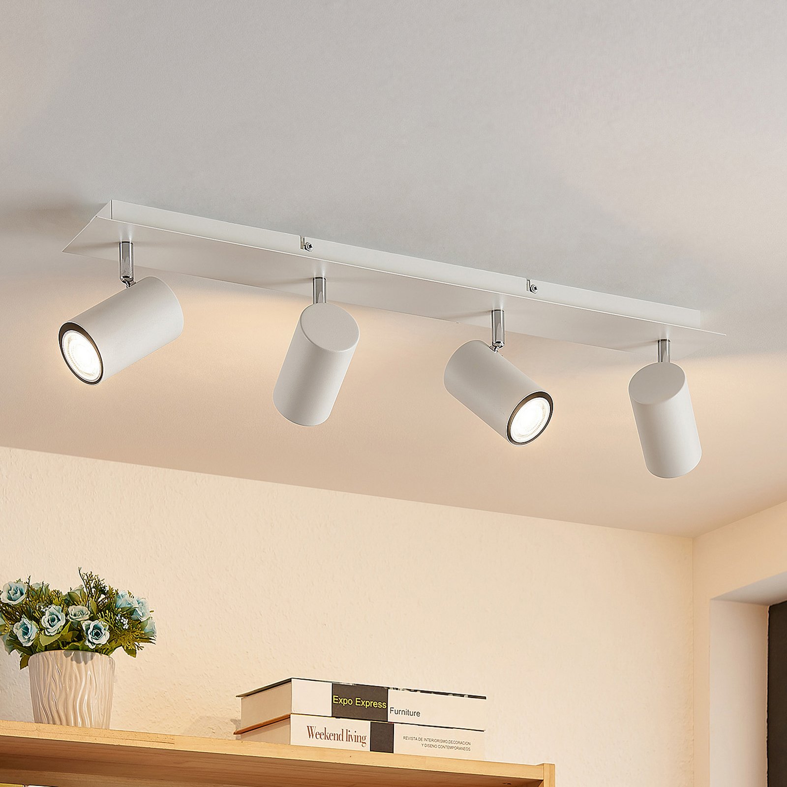 Faretto da soffitto Lindby Joffrey, 70 cm, bianco, a 4 luci, GU10