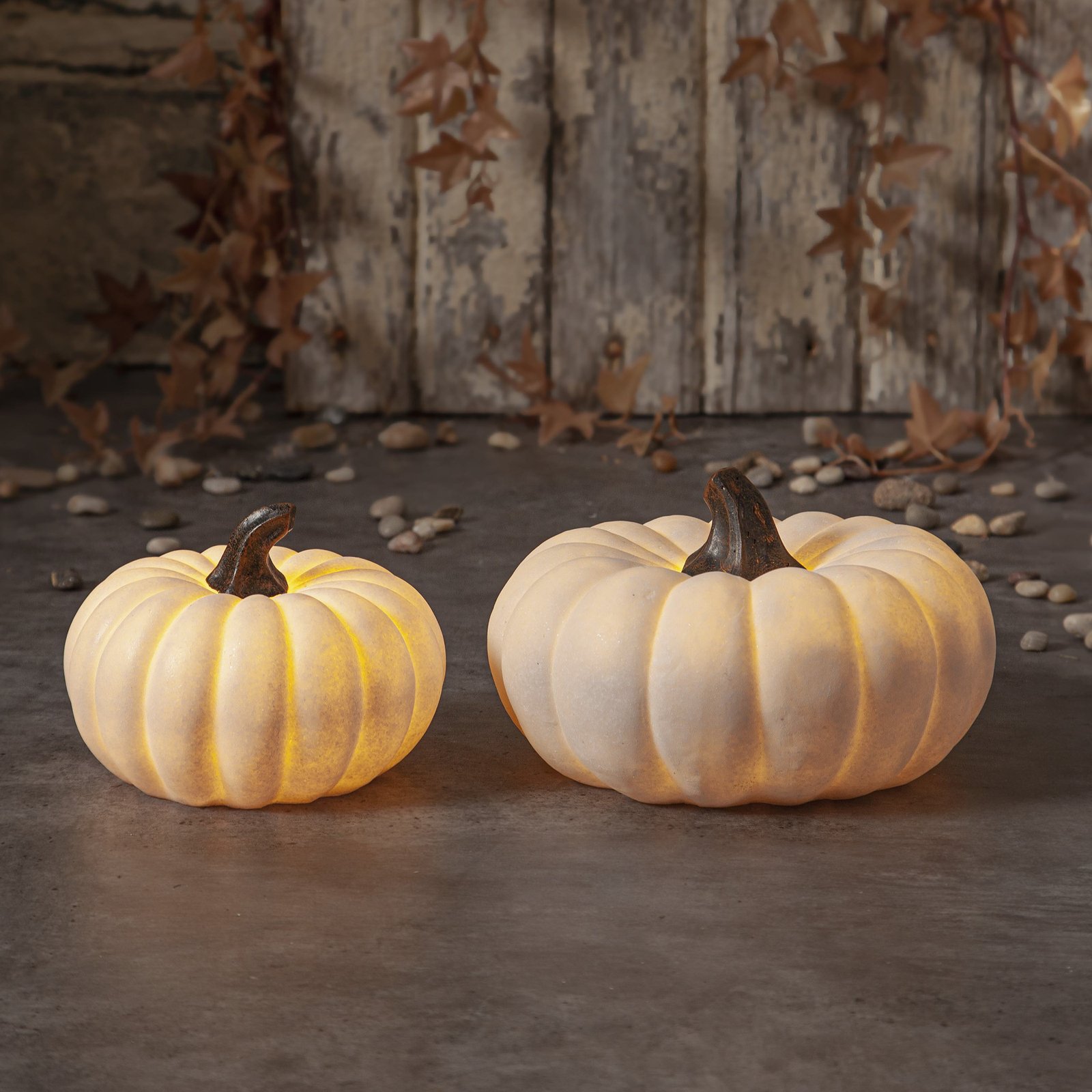 LED terraslamp Sandy Pumpkin, Ø 15 cm, wit, batterij