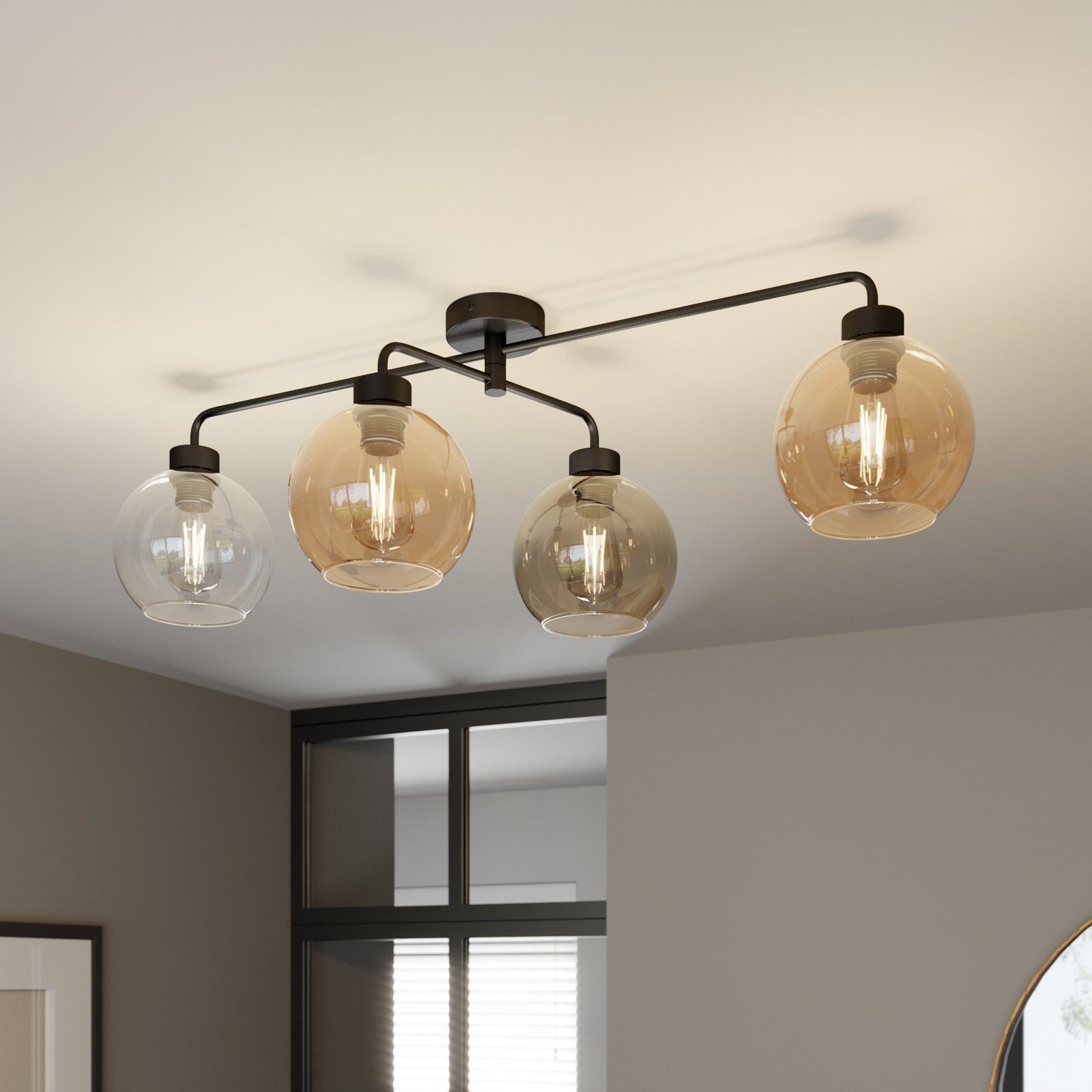 Plafonnier Cubus à 4 lampes transparent/ambre/gris