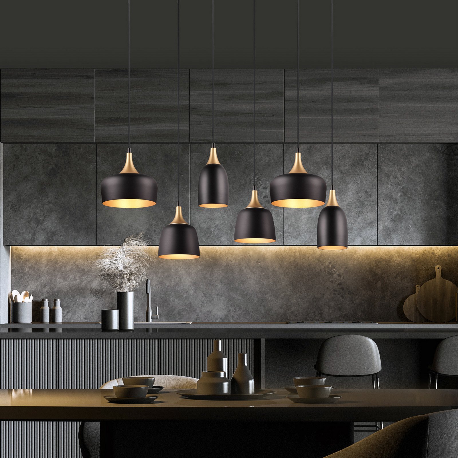 Trio Lighting Chiraz lampă suspendată 6 becuri negru/auriu - Camera de zi / sufragerie - modern - negru mat auriu mat - Metal