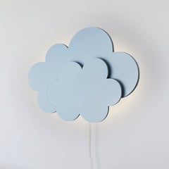 LED nástěnné svítidlo Wölkchen se zástrčkou, modré, dřevo, stmívatelné