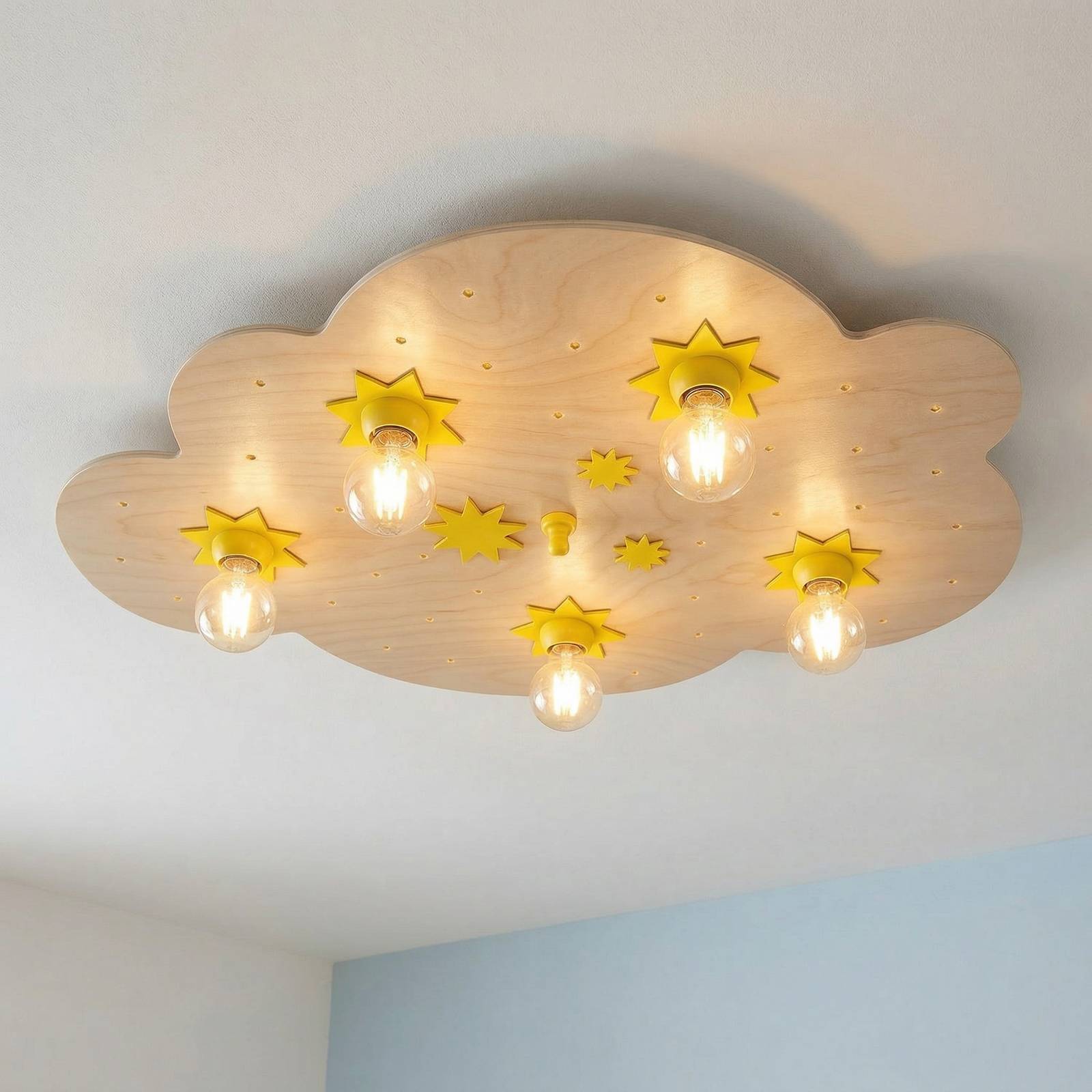 Elobra Plafonnier Nuage d’étoiles, hêtre naturel, 75 cm